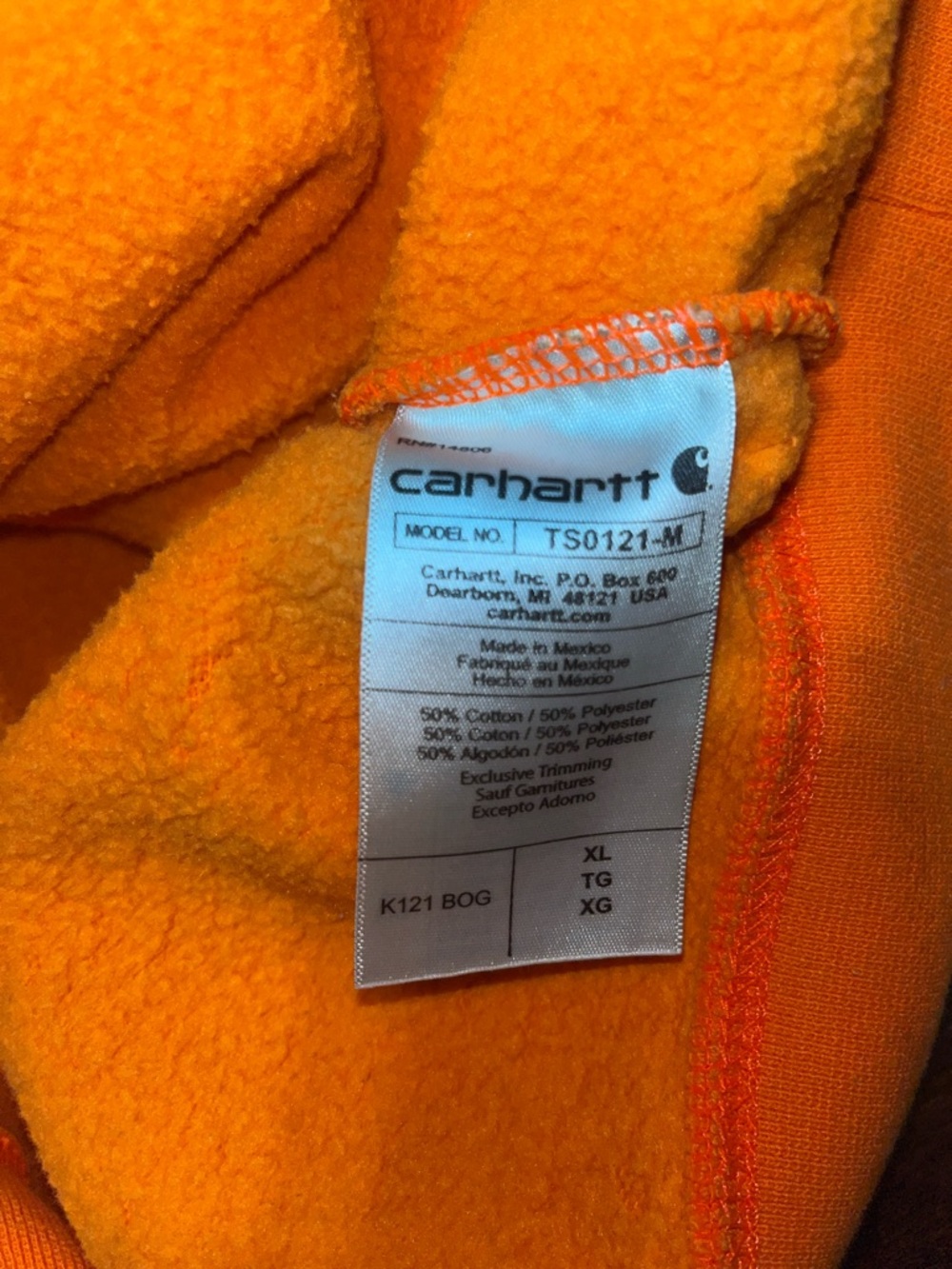 Carhartt Orange Loose Fit Honky Tonk Security Sweatshirt Hoodie Size XL - Picture 9 of 9